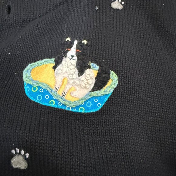 Vintage Ashton's of London Dog Embroidered Cardigan Sweater Cotton Funky 90s M - Picture 8 of 9